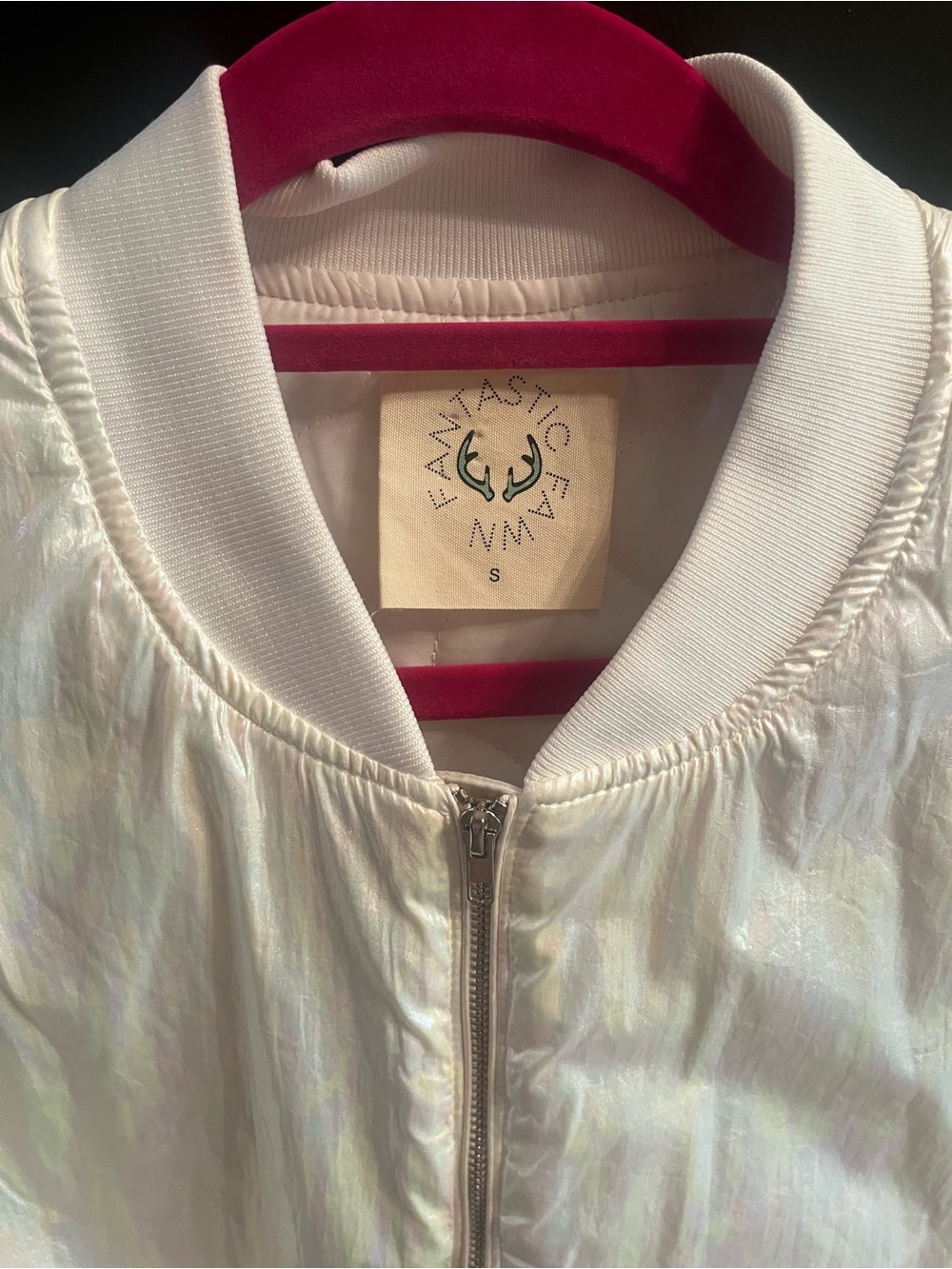 Fantastic Fawn Iridescent White Short-Sleeve Bomber Vest - Picture 3 of 4